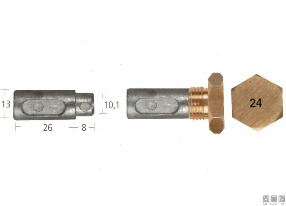 Zinc pencil anode with plug Aifo-Fiat 13x26+8 mm - original photo Motomarine Srl