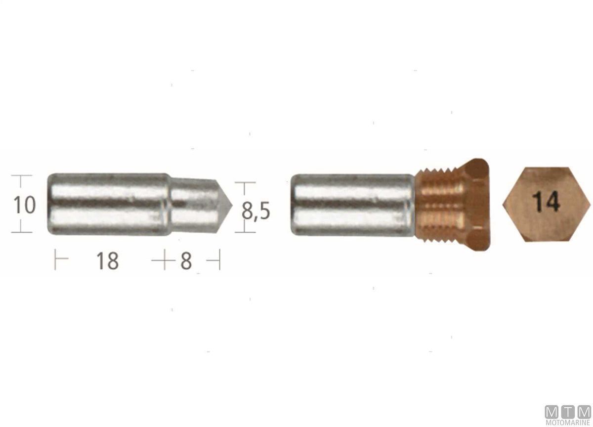 Zinc pencil anode Ford 10x18 mm - original photo Motomarine Srl