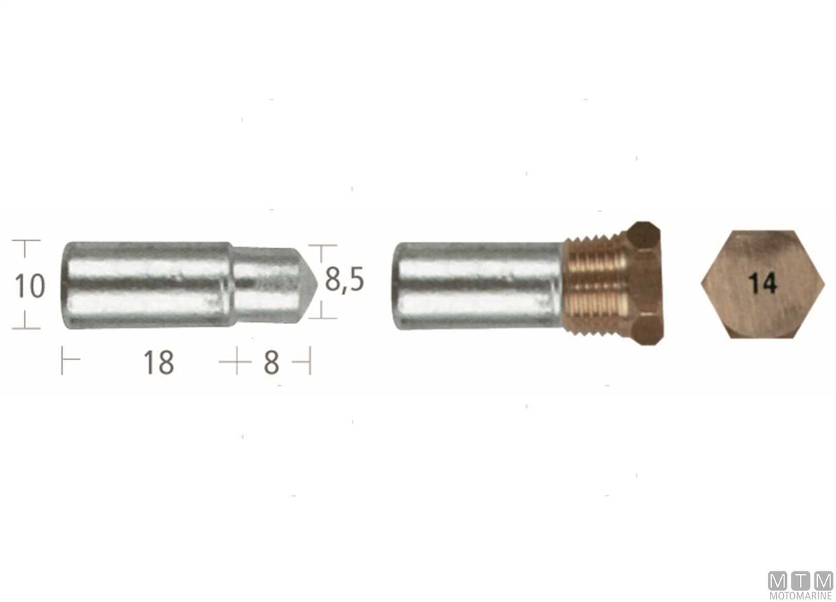 Zinc pencil anode with plug Lombardini - original photo Motomarine Srl