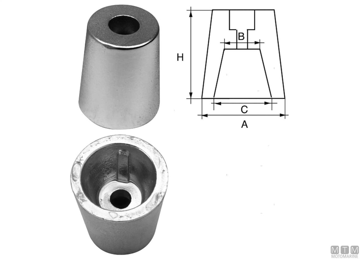 Aluminium nose cone anode with conical fitting Ø30 mm - original photo Motomarine Srl