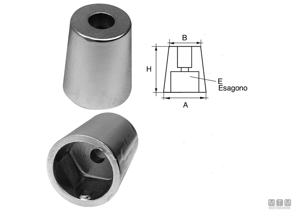 Aluminium nose cone anode with hexagonal fitting Ø30 mm - original photo Motomarine Srl