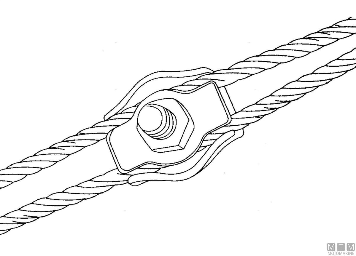 Flat wire rope clamp for Ø2 mm cable in stainless steel - original photo Motomarine Srl