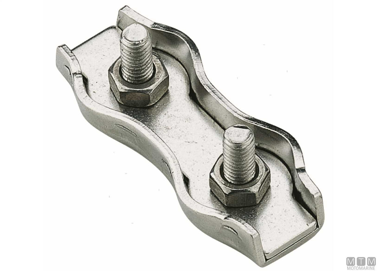 Double flat wire rope clamp for Ø4 mm cable in stainless steel - original photo Motomarine Srl