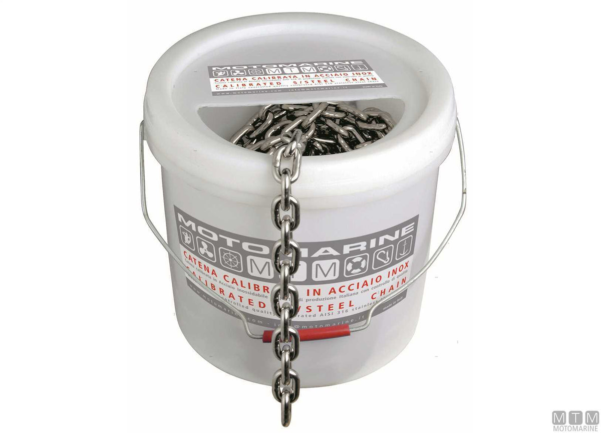 Calibrated chain ISO4565 Ø10 mm 15 m pitch 30 stainless steel 316 G40 - original photo Motomarine Srl