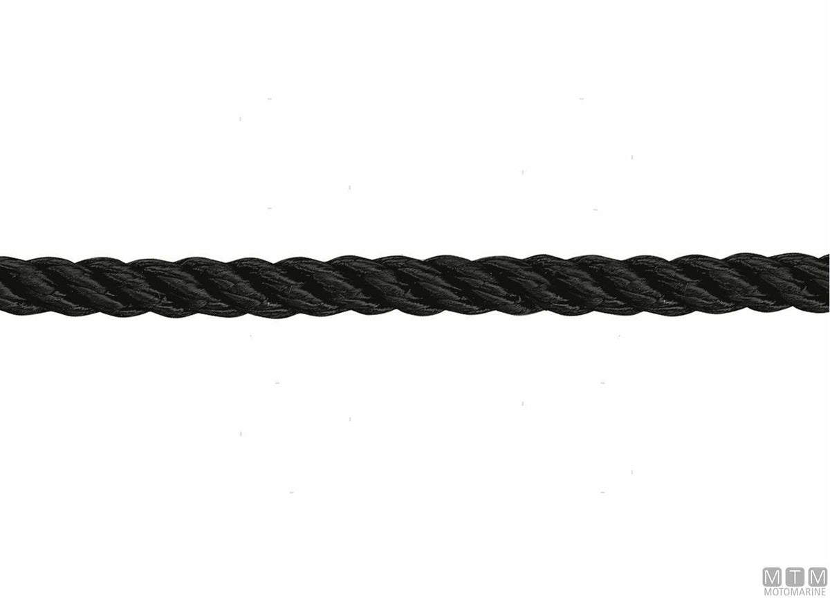 3-strand black polyester mooring line Ø30 mm, 100 m - original photo Motomarine Srl
