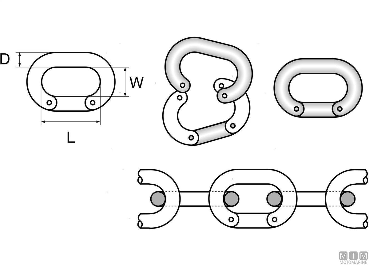 Connecting link for chain Ø10 mm 8 pins stainless steel 316 - original photo Motomarine Srl
