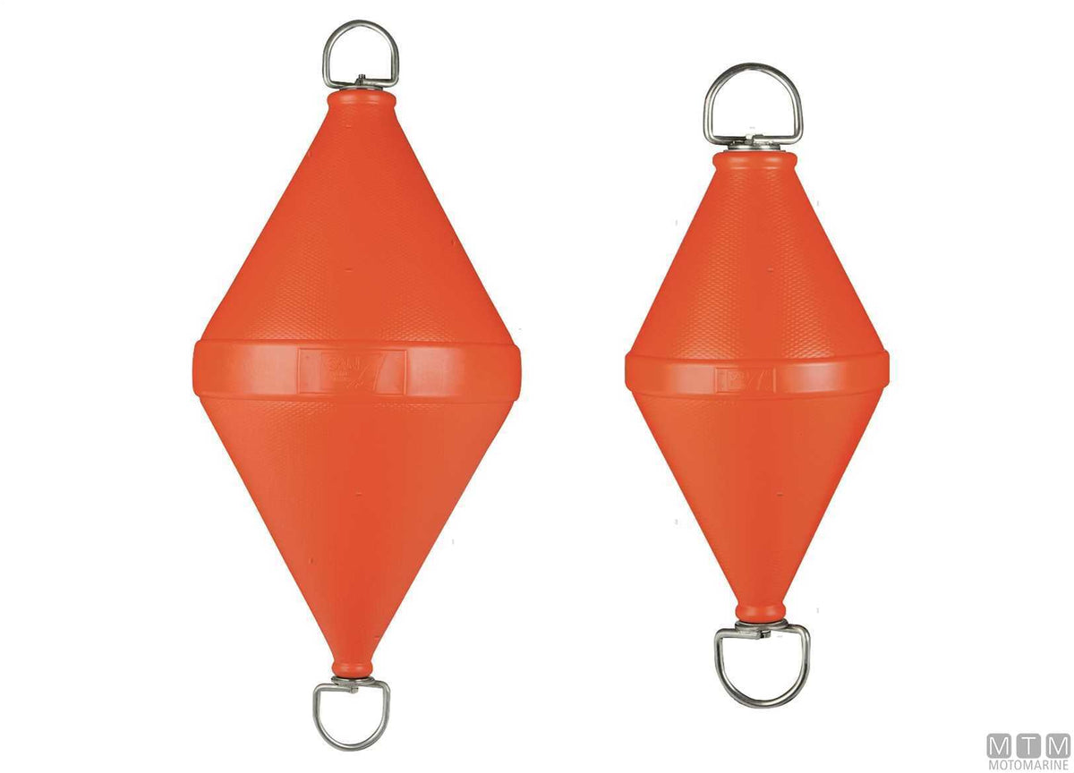 Biconical mooring buoy with stainless steel pole Ø50 cm H103 cm orange - original photo Motomarine Srl