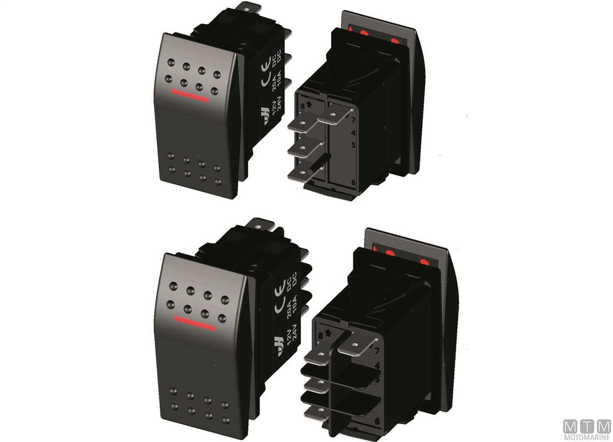 (ON)-OFF-(ON) switch 2 red LED 4 terminals - original photo Motomarine Srl