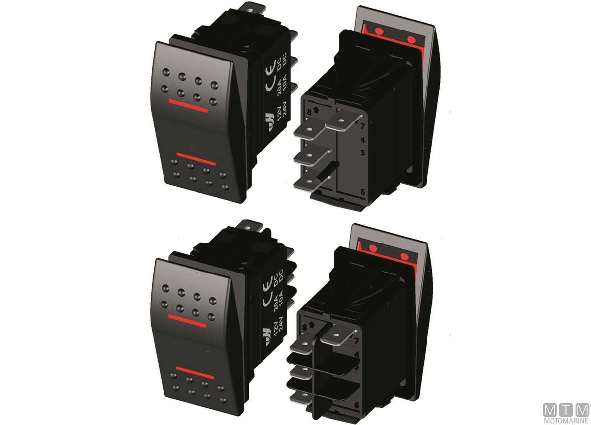 ON-OFF-ON switch 2 red LED 4 terminals - original photo Motomarine Srl