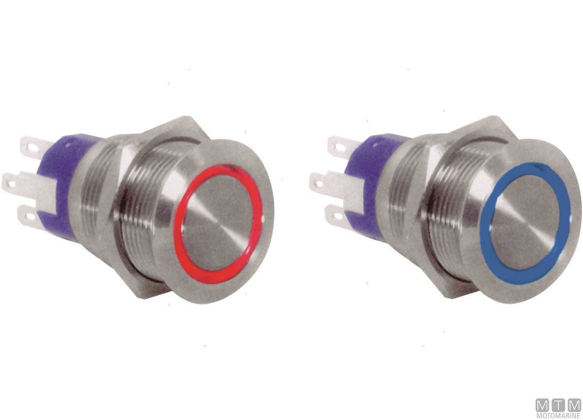 Stainless steel push-button switch ON-OFF blue 5 A 4 terminals - original photo Motomarine Srl