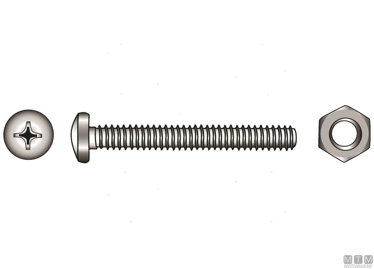 DIN 7985 pan head screws + A4 stainless nuts M4x20, 8 pcs - original photo Motomarine Srl