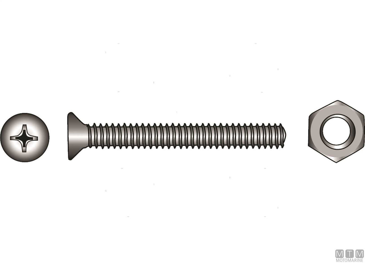 Countersunk flat head screws DIN965 + A4 stainless nuts M5x20 6 pcs - original photo Motomarine Srl