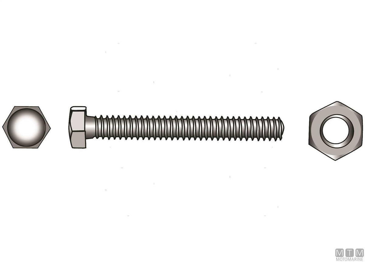 DIN933 hex head screws + A4 stainless nuts M5x25, 6 pcs - original photo Motomarine Srl