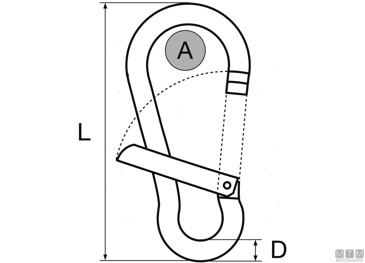 Classic snap hook Ø10 mm side opening stainless steel 316 - original photo Motomarine Srl