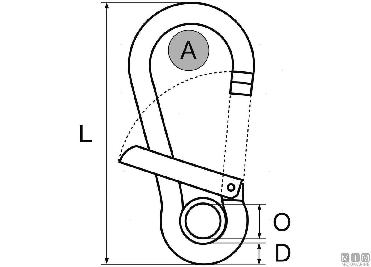 Kong snap hook Ø10 mm side opening with eye stainless steel 316 - original photo Motomarine Srl
