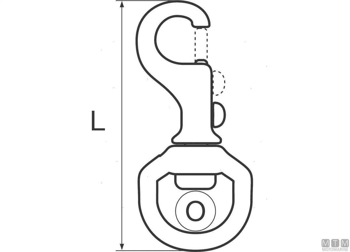 Piston snap hook Ø13 mm with swivel square stainless steel 316 - original photo Motomarine Srl