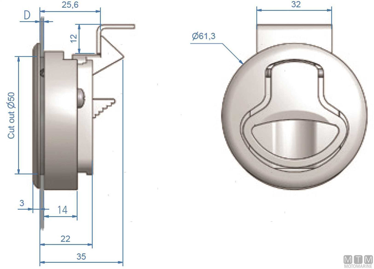 Roca push latch Ø61 mm stainless steel 316 - original photo Motomarine Srl