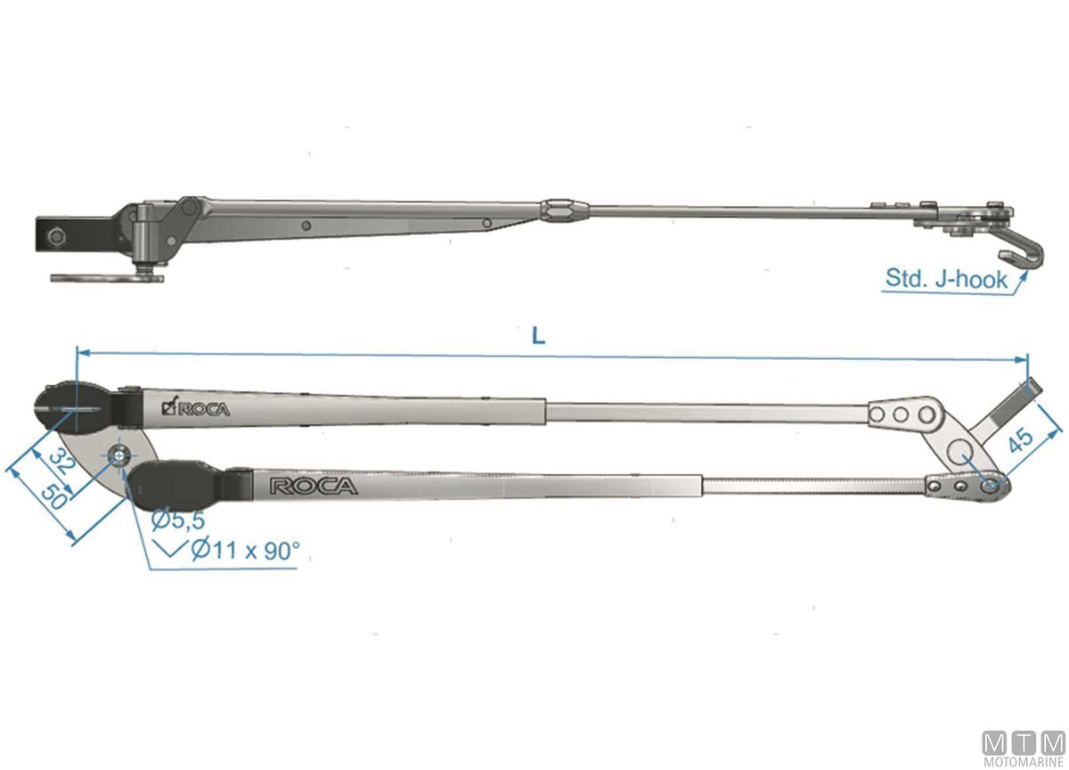 Pantograph telescopic arm Roca 454/591 mm stainless steel - original photo Motomarine Srl