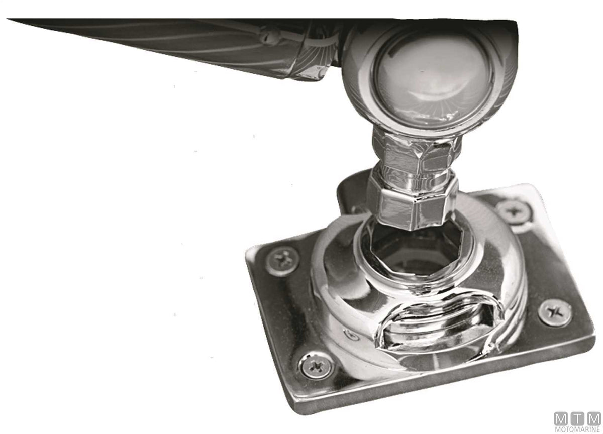 Adjustable rod holder with quick-release base, chrome-plated brass - original photo Motomarine Srl