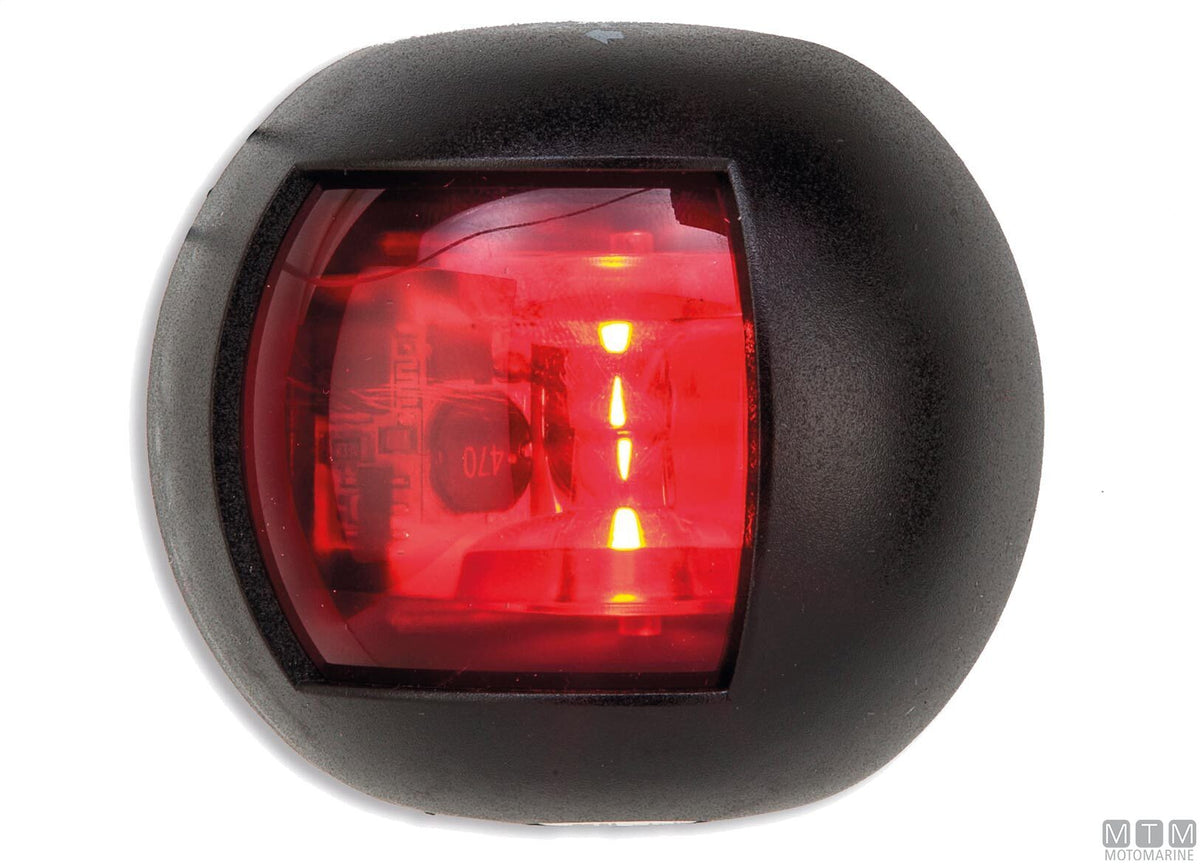 LED navigation sidelight, red, half-dome, black, 70x63 mm - original photo Motomarine Srl