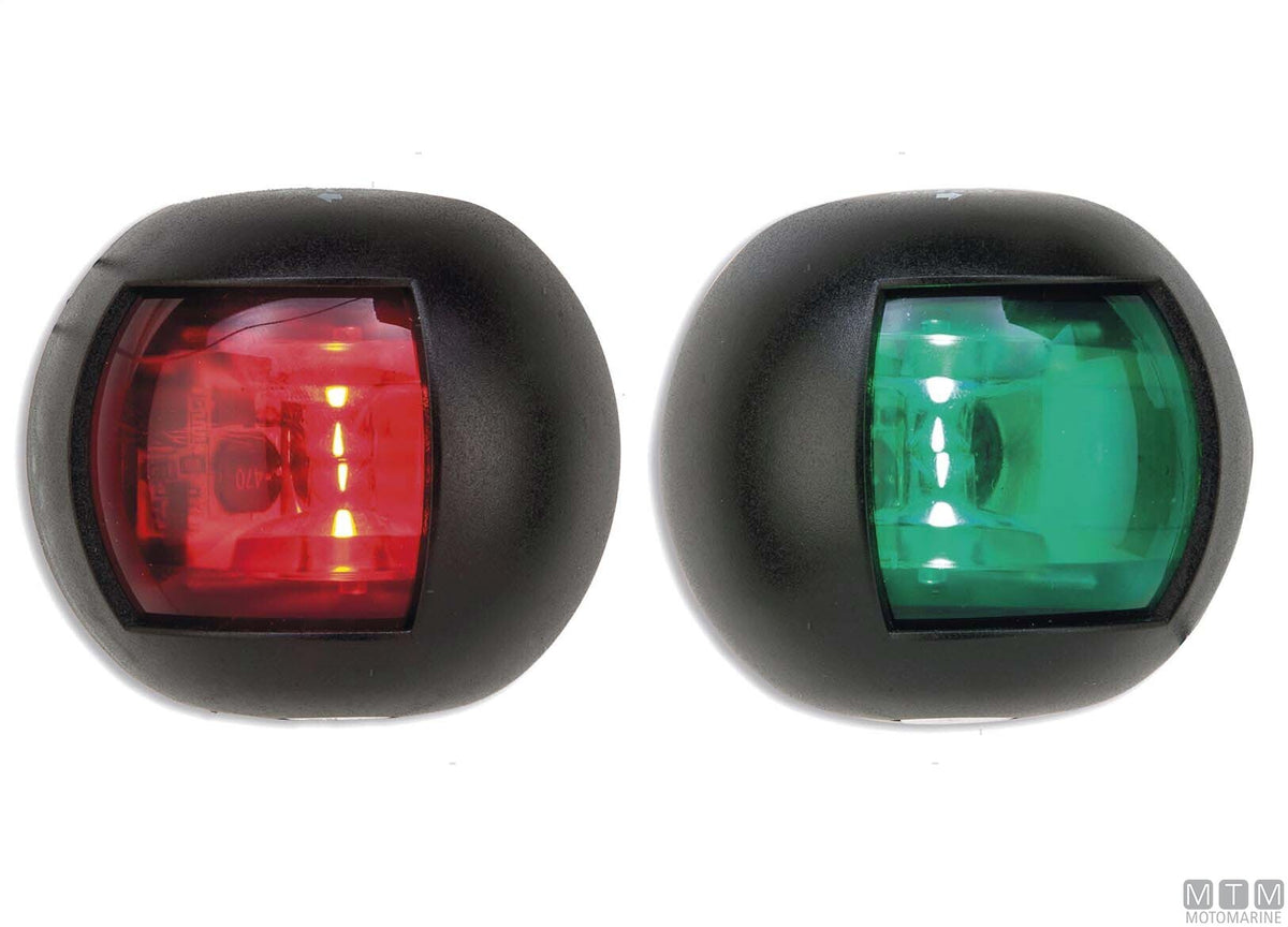 LED navigation sidelight, red, half-dome, black, 70x63 mm - original photo Motomarine Srl
