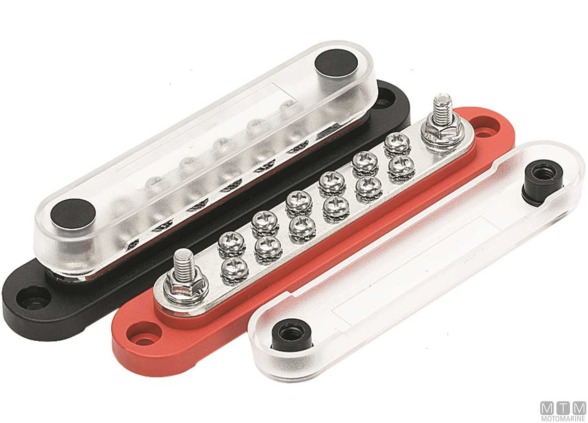 Connection bus bar 150 A red 2xM6 12xM4 - original photo Motomarine Srl