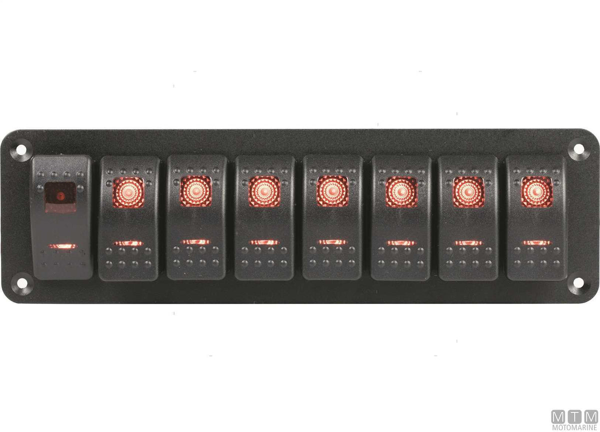 Aluminium panel with 6-position rocker switches 178x70 mm - original photo Motomarine Srl