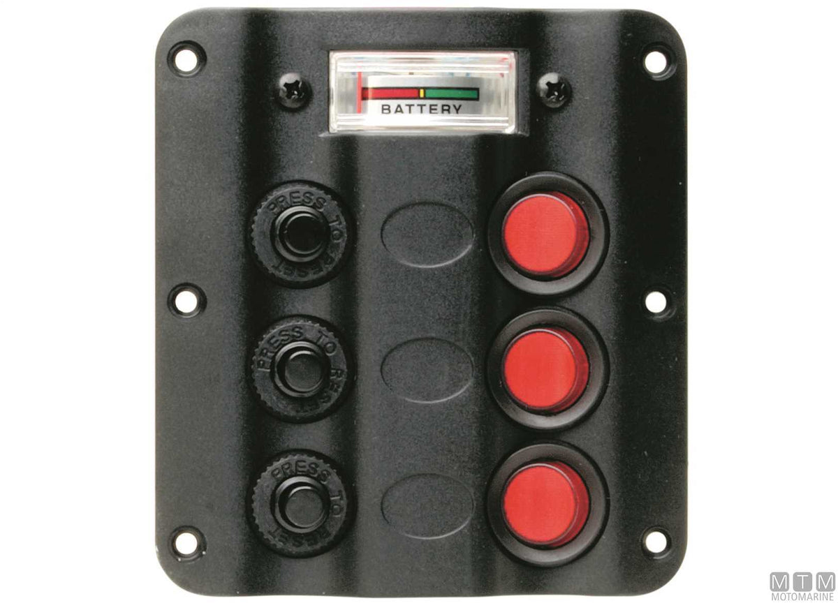 Panel with push-button switches, 3 positions and tester, 110x100 mm - original photo Motomarine Srl