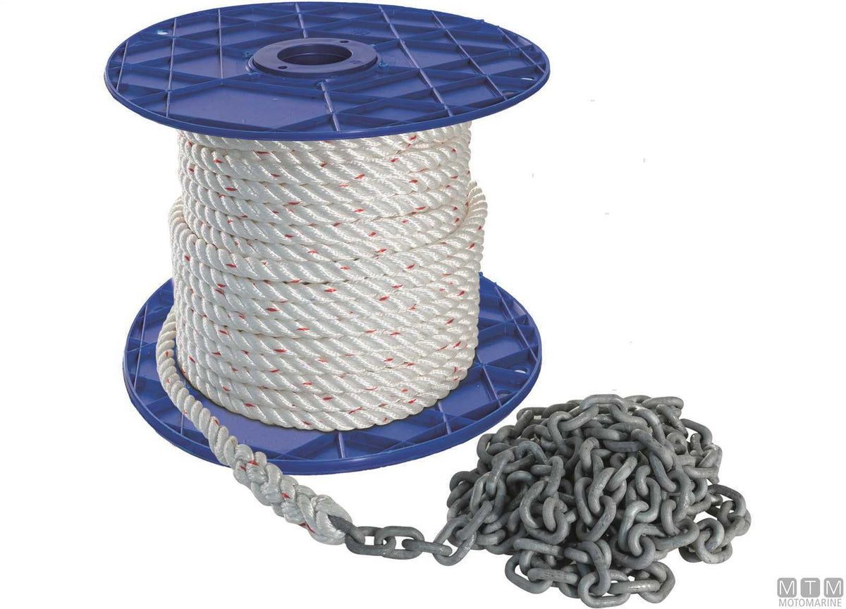 Polyester rope Ø12 mm 40 m + galvanized chain Ø6 mm 10 m - original photo Motomarine Srl