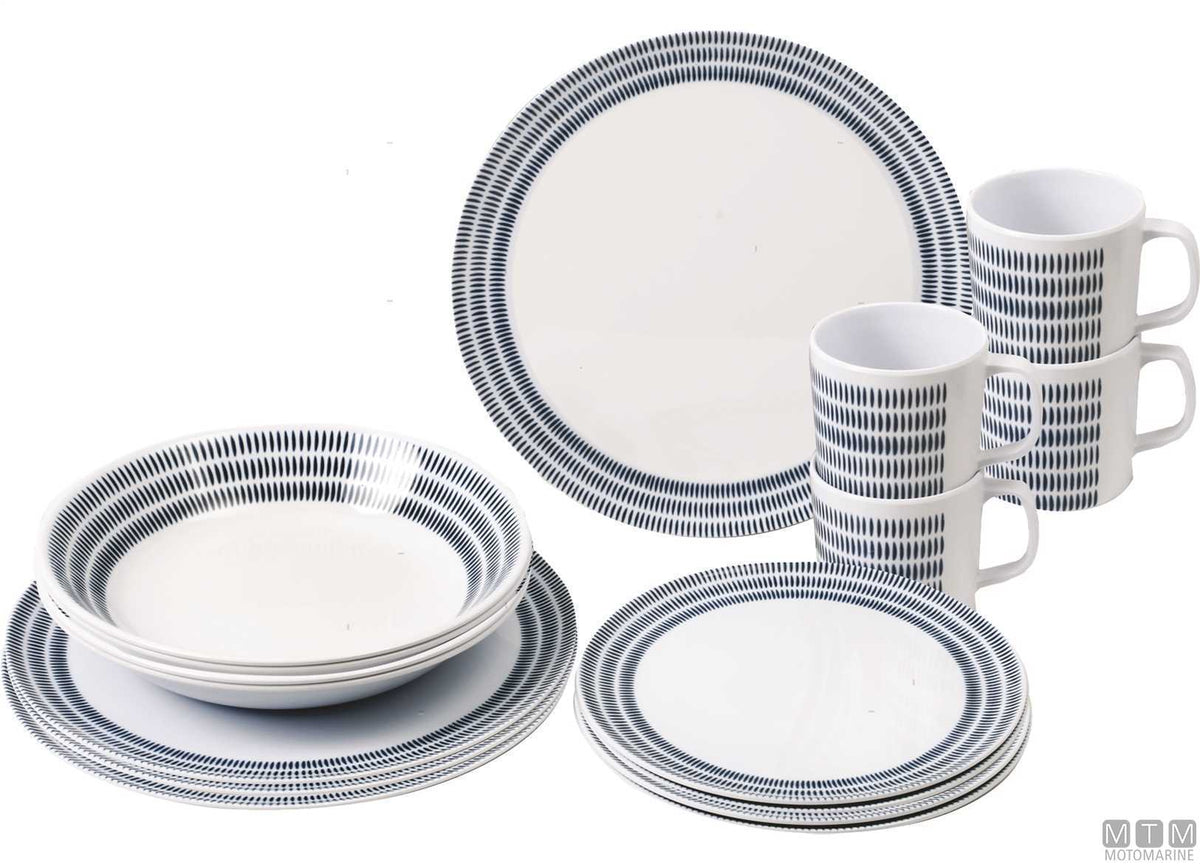 Bluebay 16-piece melamine tableware set - original photo Motomarine Srl