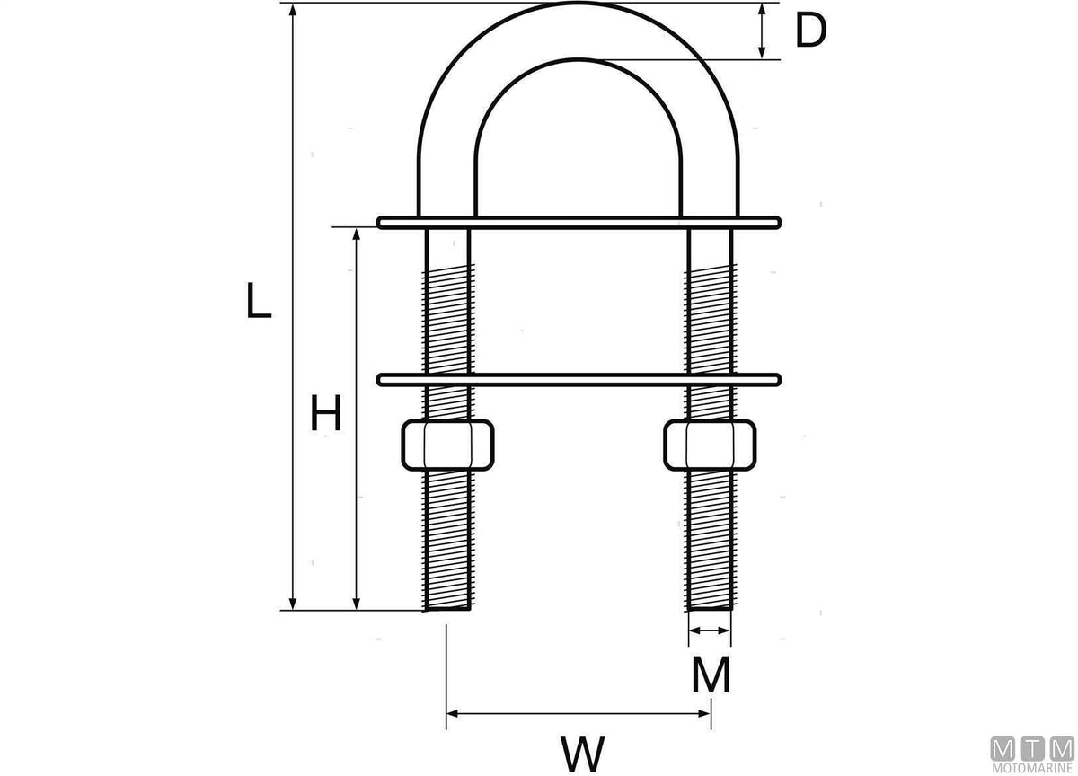 U-bolt with self-locking nuts Ø10 mm stainless steel 316 - original photo Motomarine Srl