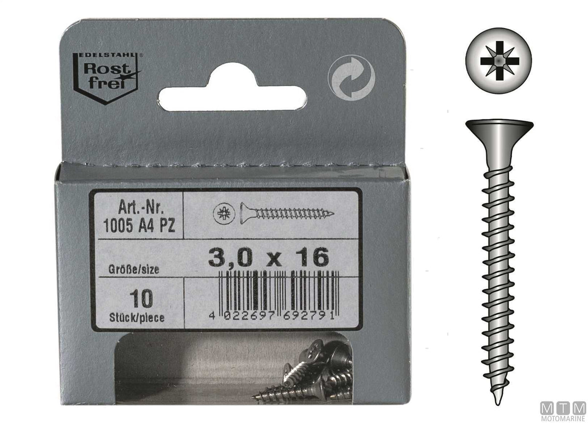 Chipboard screws Torx DIN6112 stainless steel A4 6x30 8 pcs - original photo Motomarine Srl