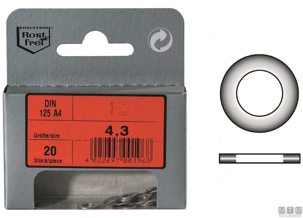 DIN125 flat washers, stainless steel A4, Ø10.5 mm, 10 pcs - original photo Motomarine Srl