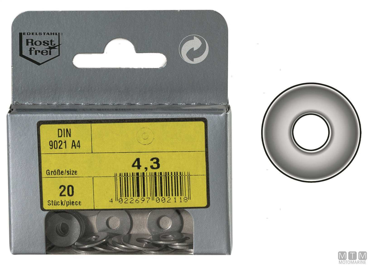 DIN9021 large washers, stainless steel A4, Ø5.3 mm, 20 pcs - original photo Motomarine Srl