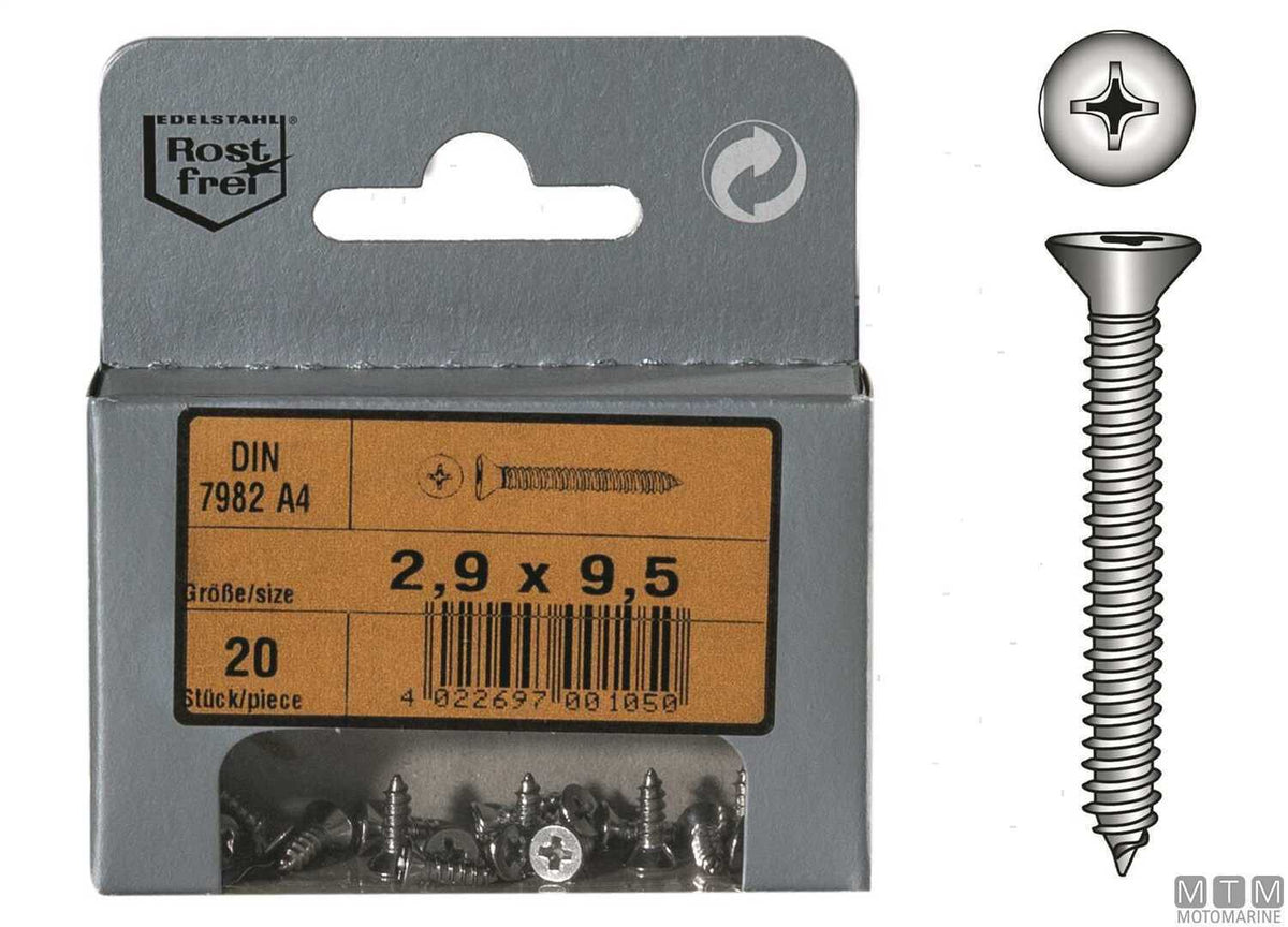 Self-tapping screws countersunk head DIN7982 stainless steel A4 Ø3.9x19 mm - 20 pcs - original photo Motomarine Srl