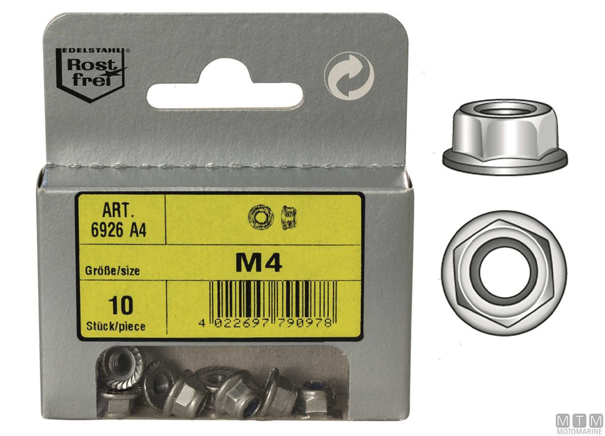 Hex flange nuts stainless steel A4 M10, 3 pcs - original photo Motomarine Srl