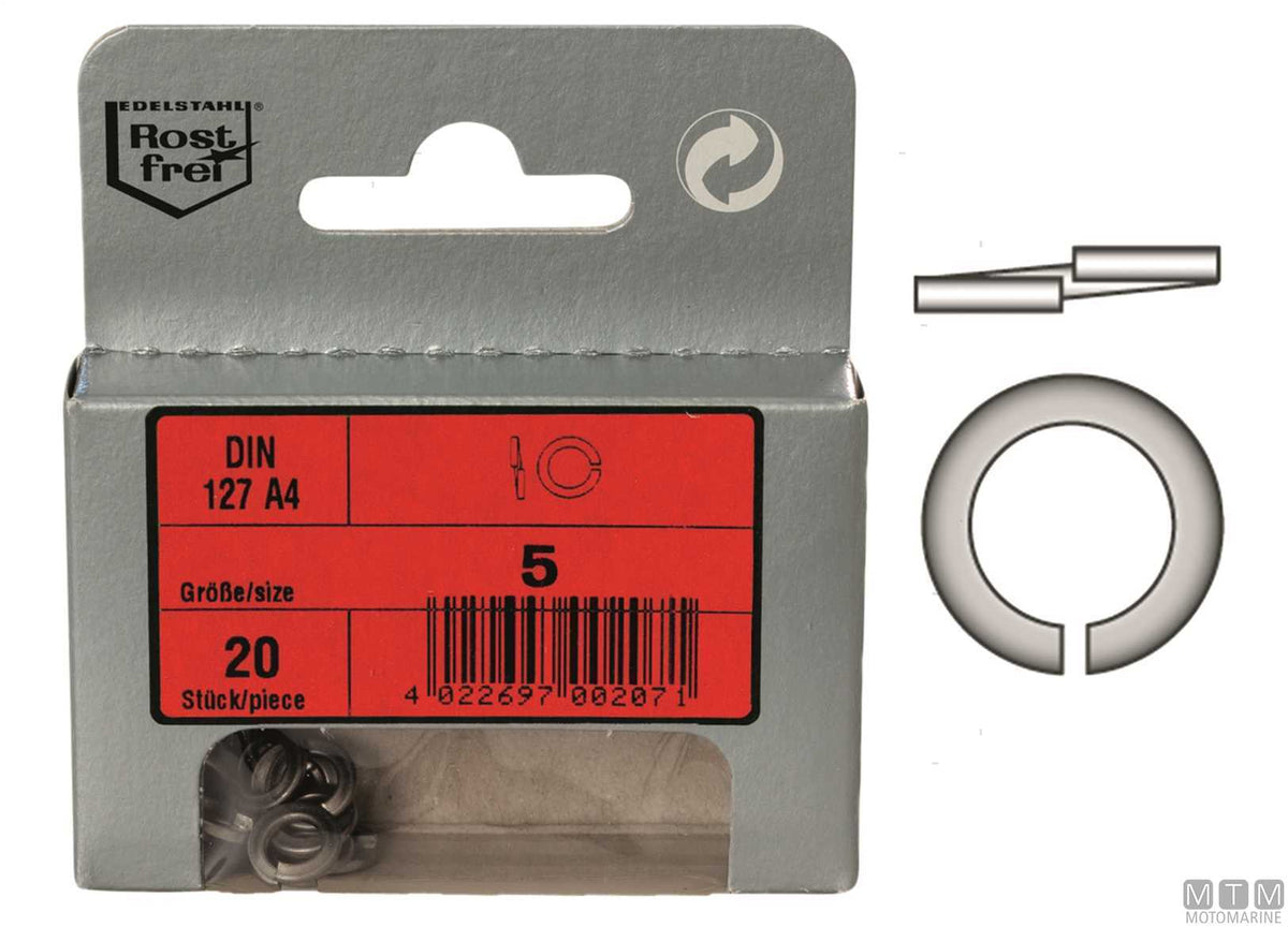Spring lock washers DIN127 stainless steel A4 Ø8.1 mm 20 pcs - original photo Motomarine Srl