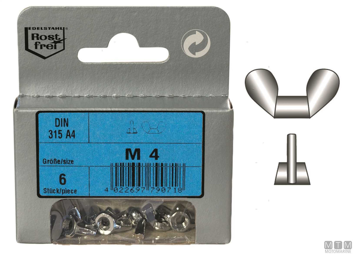 Wing nuts DIN315 stainless steel A4 M5 6 pcs - original photo Motomarine Srl