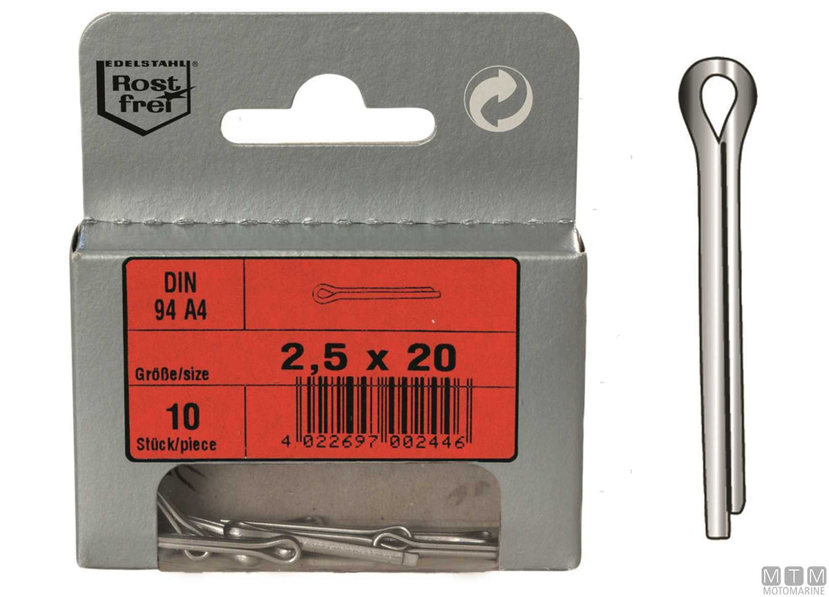 Split pins DIN 94 A4 stainless steel Ø4x50 mm, 4 pcs - original photo Motomarine Srl
