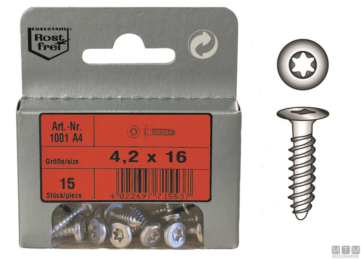 Wood screws Torx drive stainless steel A4 4.8x19 15 pcs - original photo Motomarine Srl