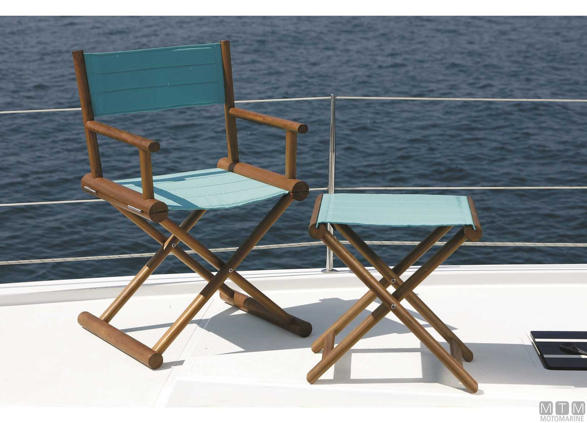 MB teak stool without fabric - original photo Motomarine Srl