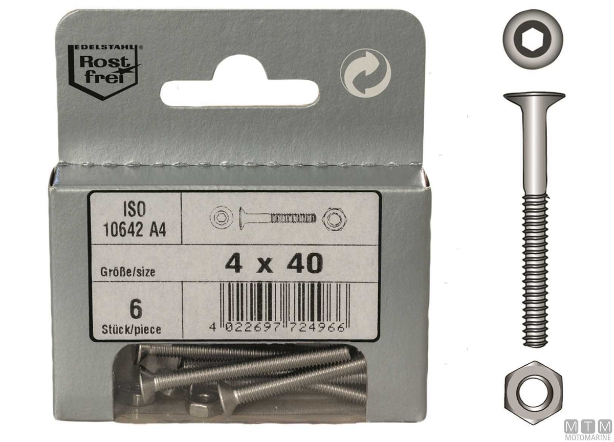 Countersunk hex socket screws DIN 10642 + A4 stainless steel nuts, M8x60, 2 pcs - original photo Motomarine Srl