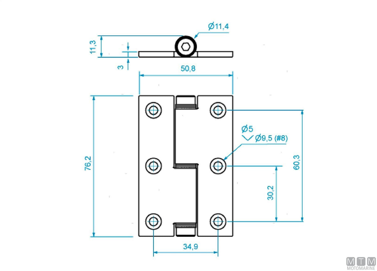ROCA friction hinge 76x50 mm in stainless steel 316 - original photo Motomarine Srl