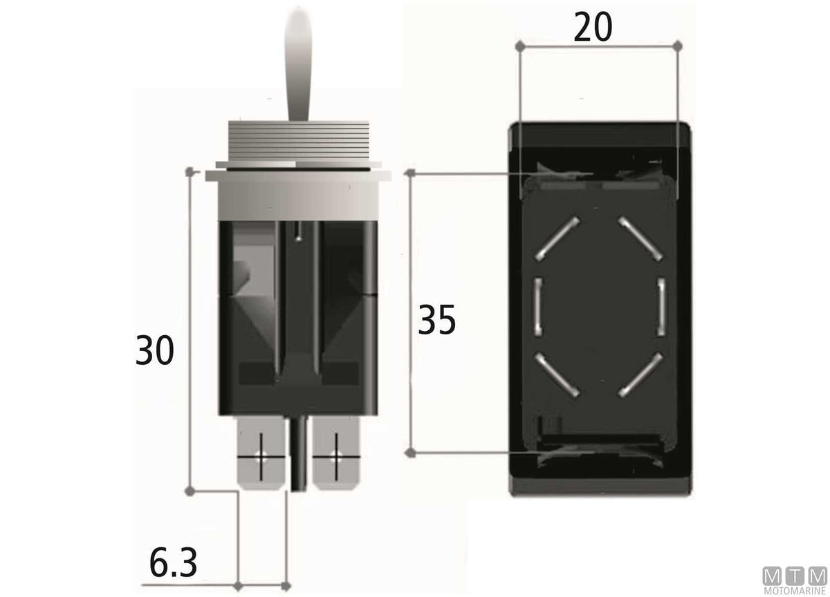 Toggle switch ON-OFF with LED 20 A 6 terminals - original photo Motomarine Srl