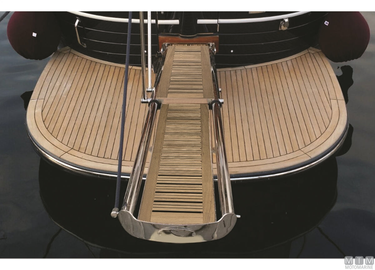 Hydraulic gangway Smeraldo, L200 cm, 12V, stainless steel and slatted grating - original photo Motomarine Srl