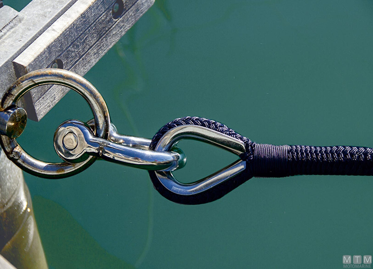 Navy blue 16-strand mooring braid with stainless steel thimble Ø10 mm, 30 m - original photo Motomarine Srl