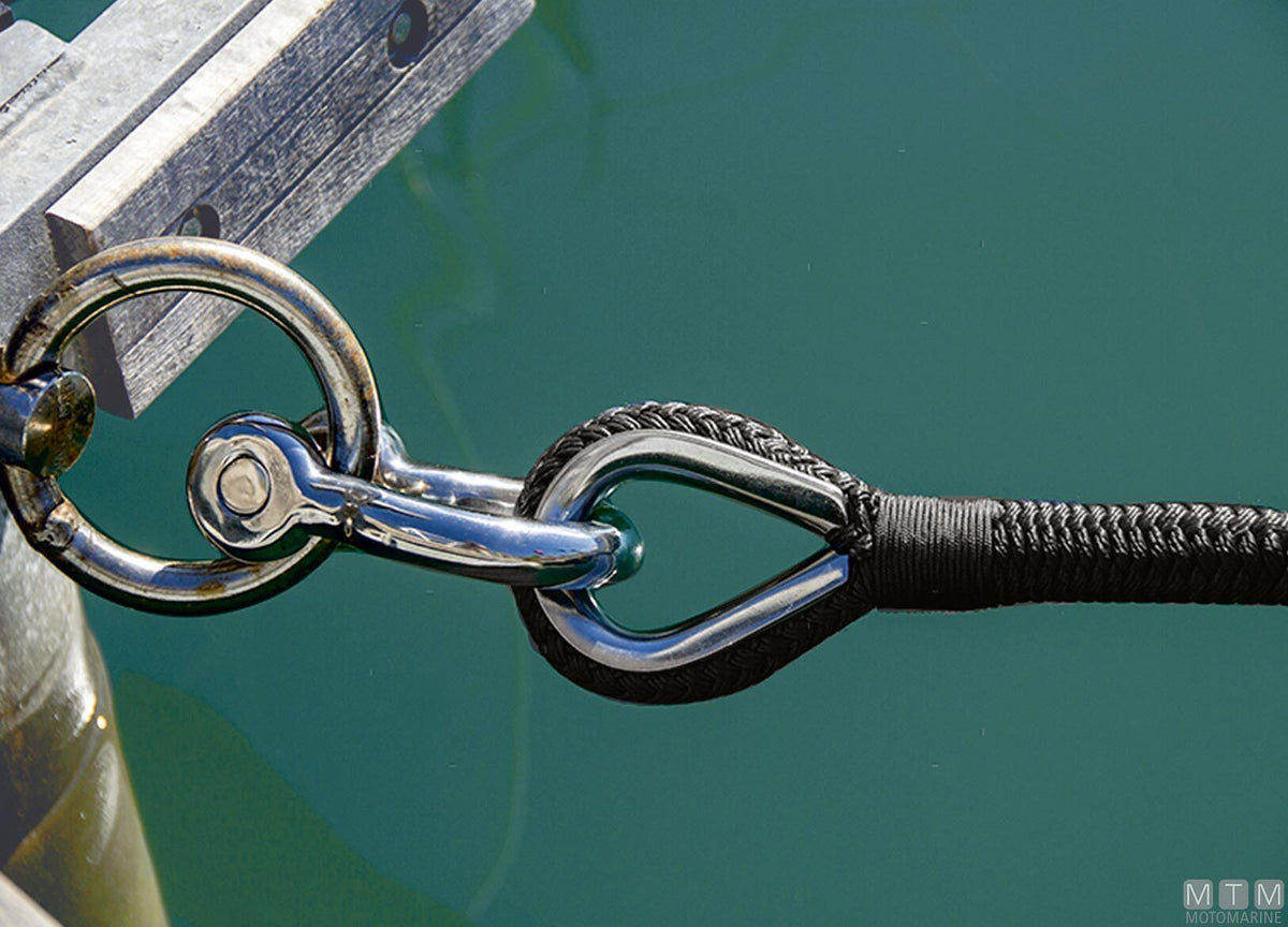 16-strand black mooring braid with stainless steel thimble Ø14 mm 10 m - original photo Motomarine Srl
