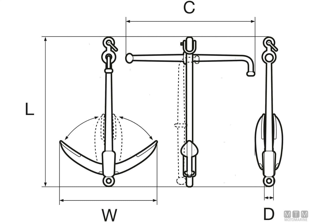 Folding admiralty anchor 5 kg hot-dip galvanized steel - original photo Motomarine Srl