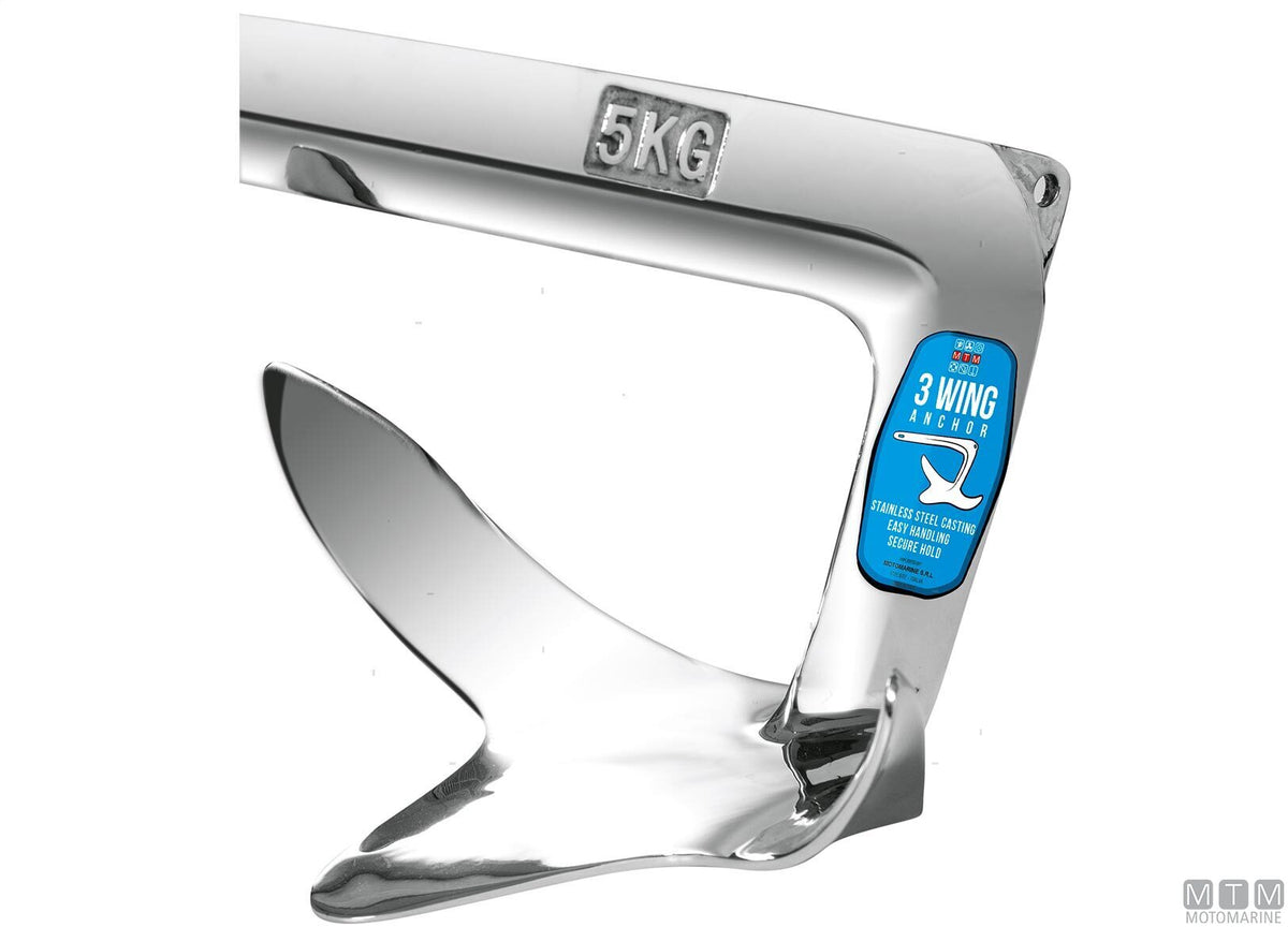 3-Wing anchor 50 kg stainless steel 316 - original photo Motomarine Srl