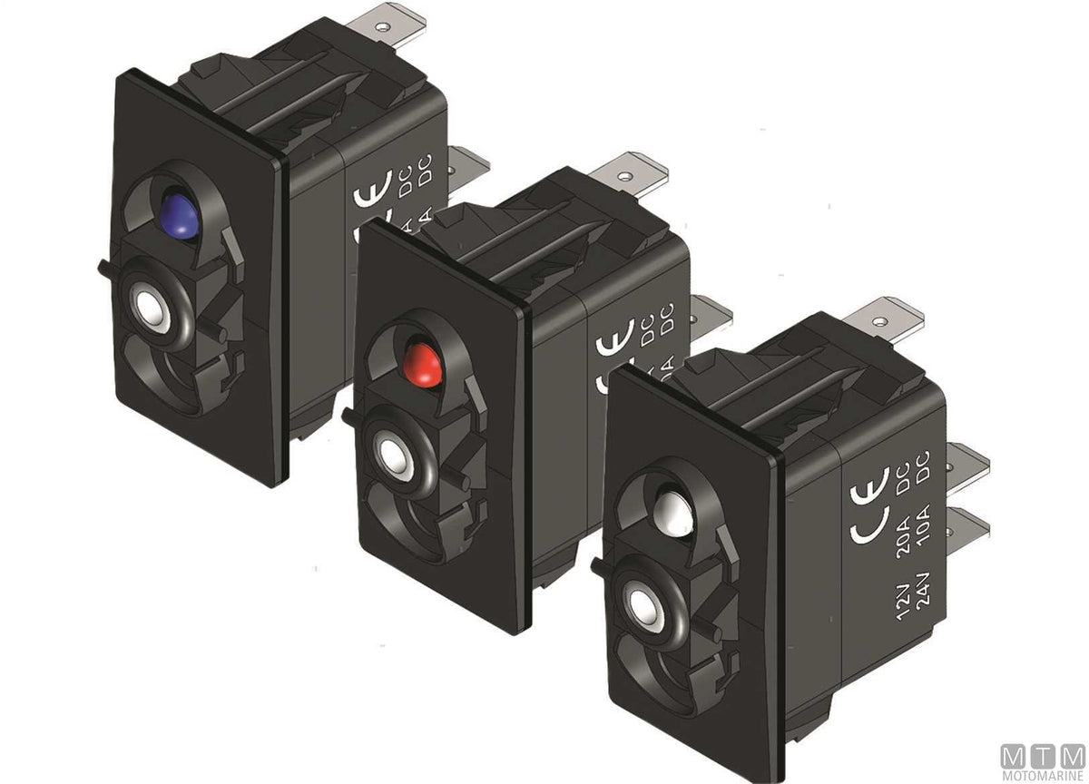 Switch ON-OFF 1 white LED 5 terminals - original photo Motomarine Srl